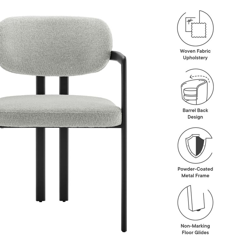 Modway Elio Modern Barrel Dining Chair with Open Back in Black Dove Gray &ndash; Upholstered Fabric Armchair with Metal Frame image number 3