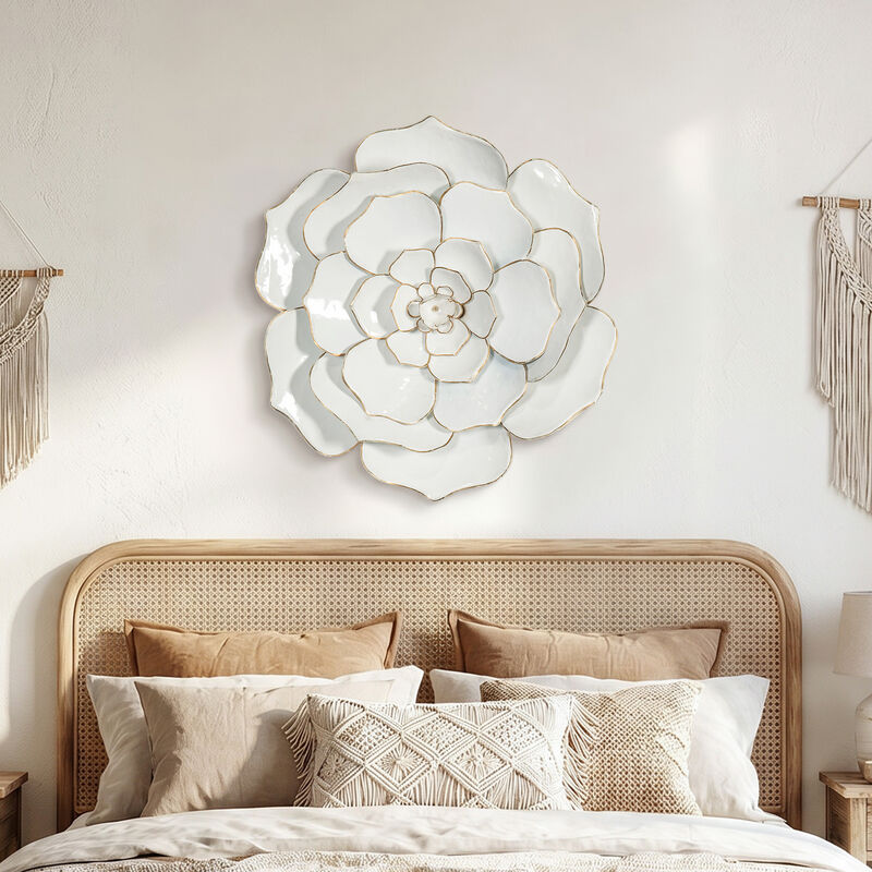 25" Bloom Metal Floral Wall Art Decor, White Gold image number 2
