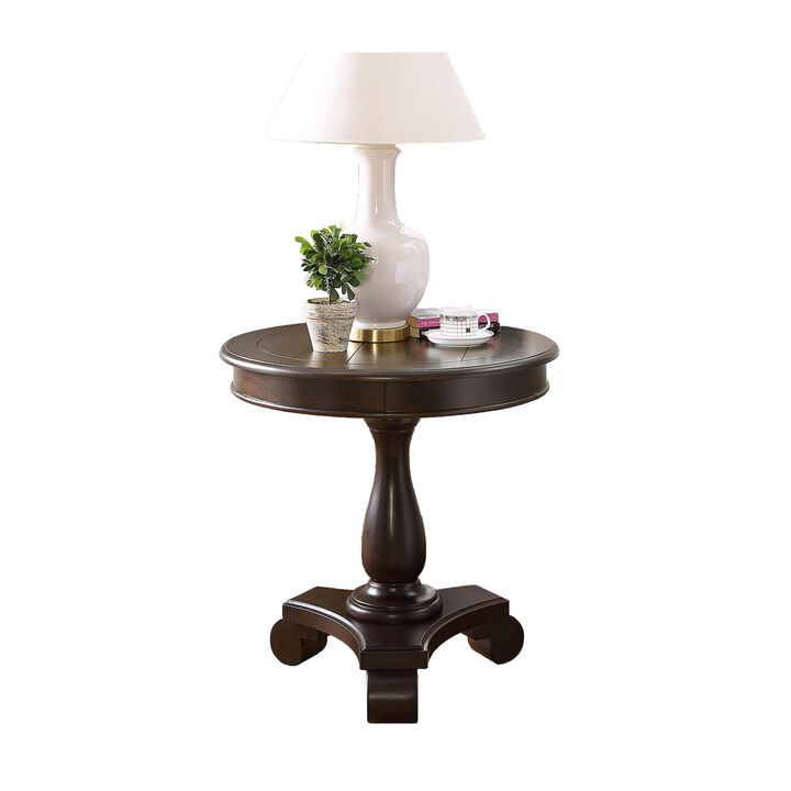 Streamdale Round Wood Pedestal Side Table, Espresso