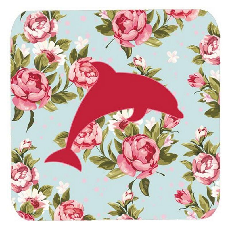 Caroline's Treasures BB1025-RS-BU-FC Dolphin Shabby Chic Blue Roses Foam Coasters (Set of 4), 3.5 H x 3.5 W, Multicolor
