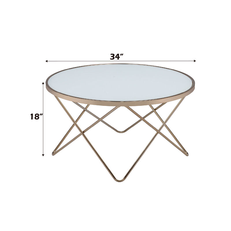 GOODSILO Elegant Round Frosted Glass Top Coffee Table with Geometric Metal Base Design image number 2