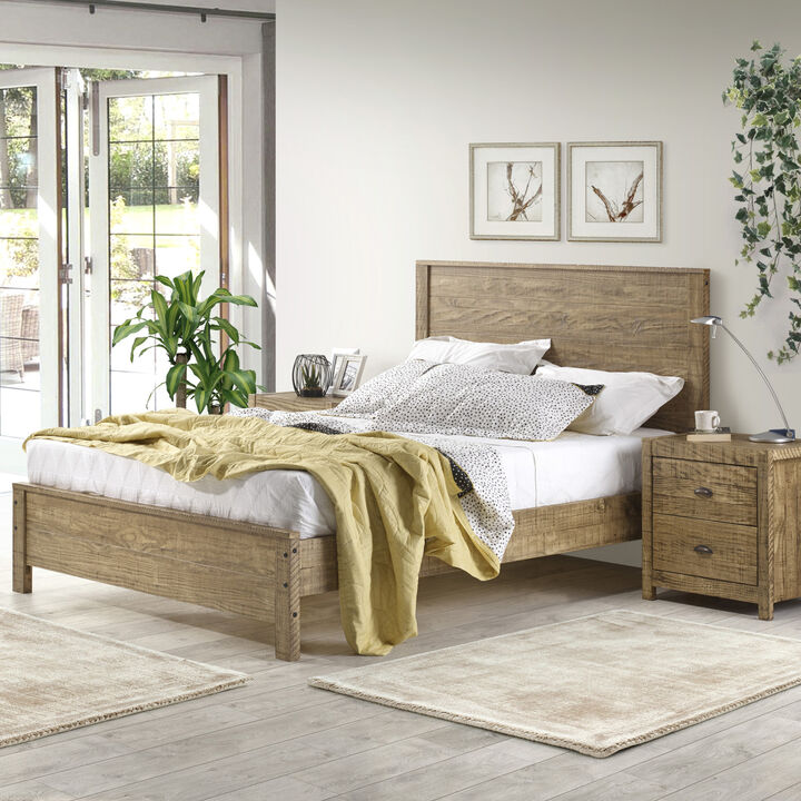 Albany Solid Wood Queen Bed Frame with Headboard, Heavy Duty Modern Rustic Queen Size Bed Frames, Box Spring Needed