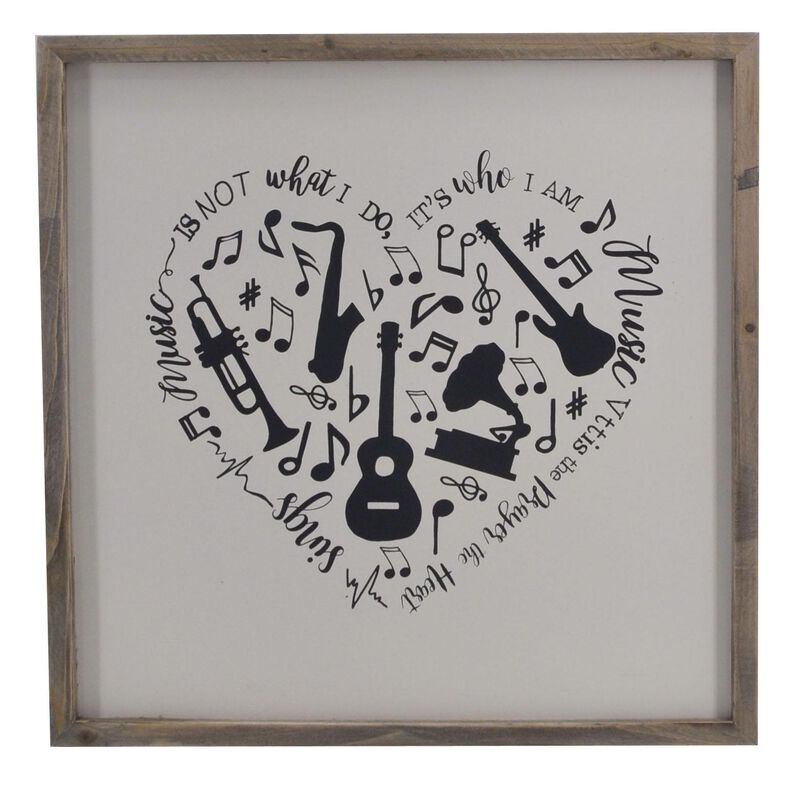 HomeRoots 16" X 16" Black And White Heart Music Wood Square Framed Art image number 2