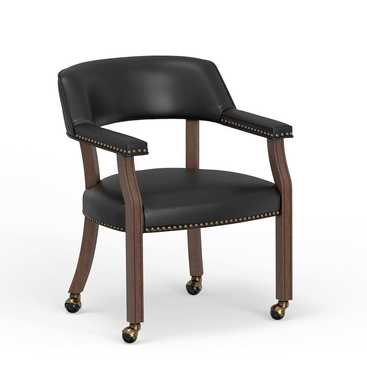 Georgio Dining and Game Chair in Walnut with Black Faux Leather