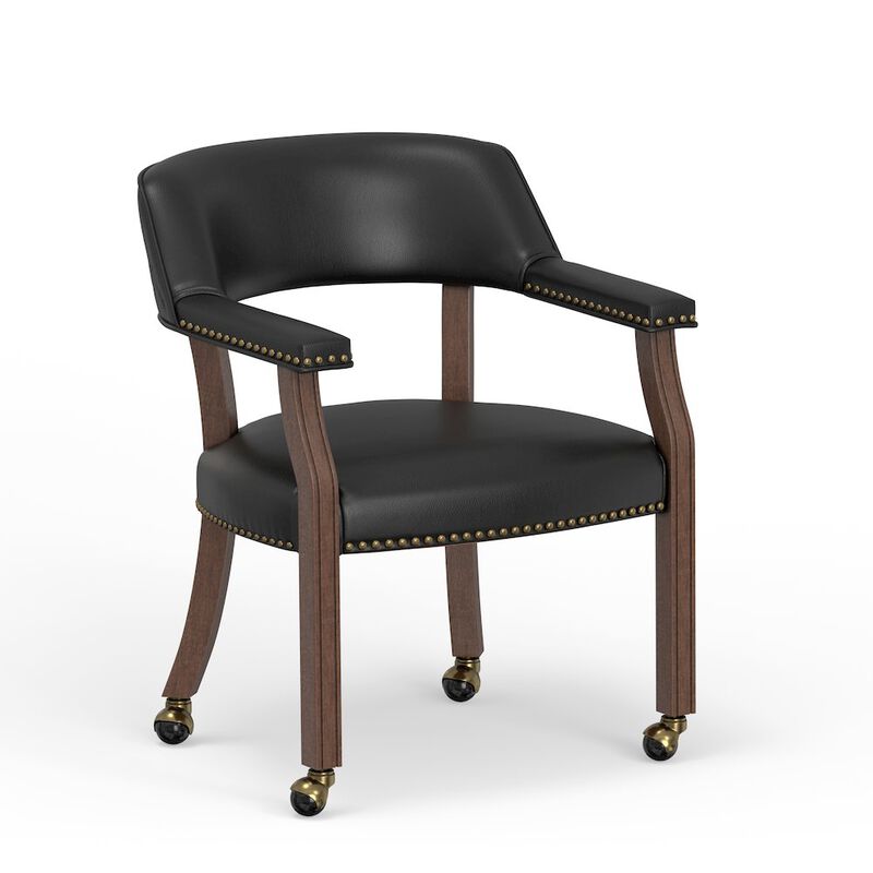 Georgio Dining and Game Chair in Walnut with Black Faux Leather