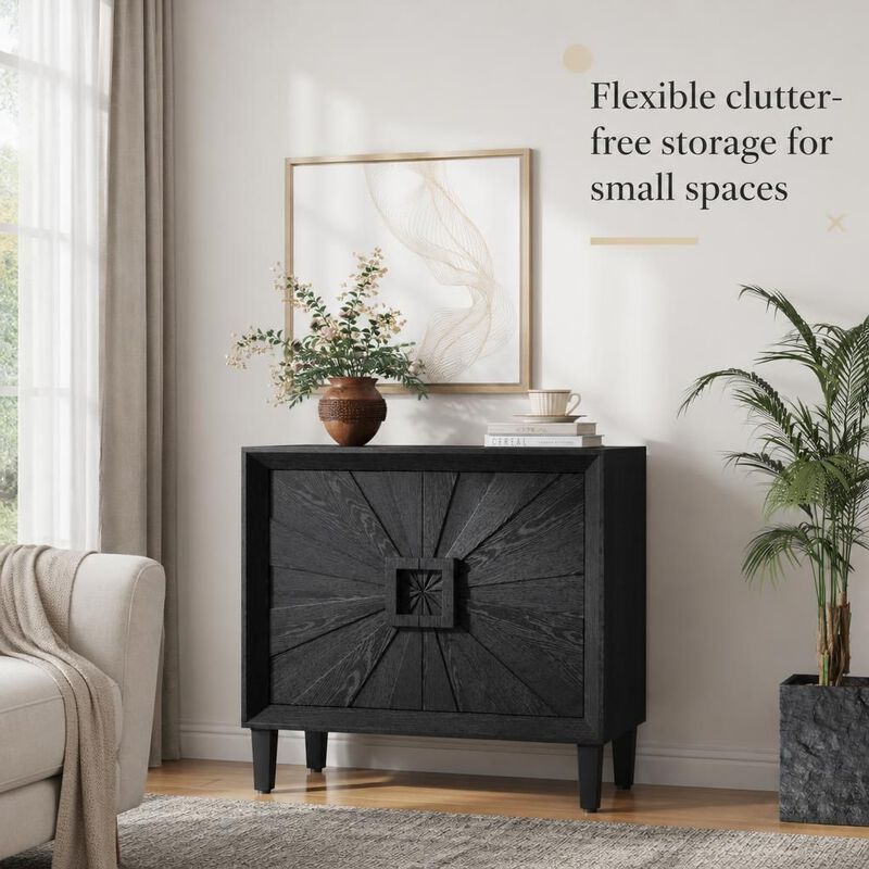 GOODSILO Compact Mid-Century 2-Door Storage Credenza with Adjustable Shelves, Small Space Accent Cabinet for Dining Room Entryway image number 4