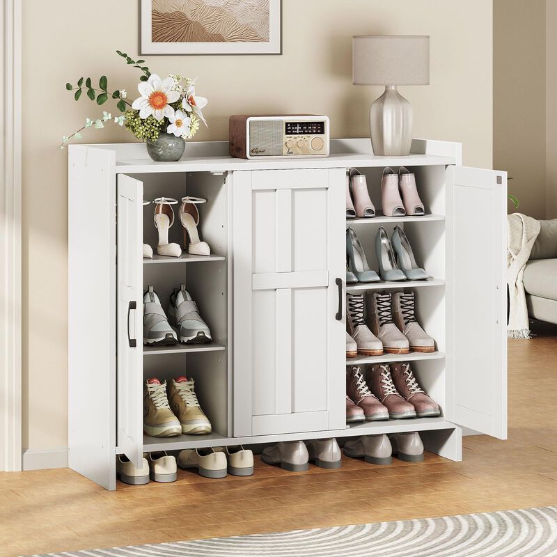 3-Door Wooden Shoe Cabinet, Storage Organizer for Home Entryway image number 5