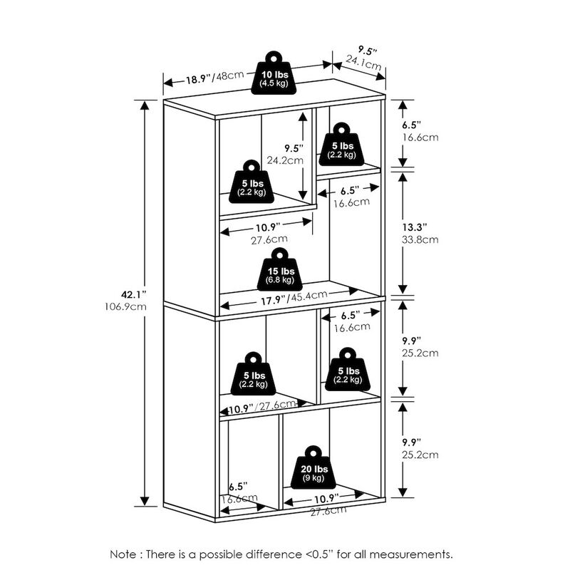 Daly 7-Cube Irregular Cubes Bookcase, Bookshelf, Storage Organizer, Amber Pine