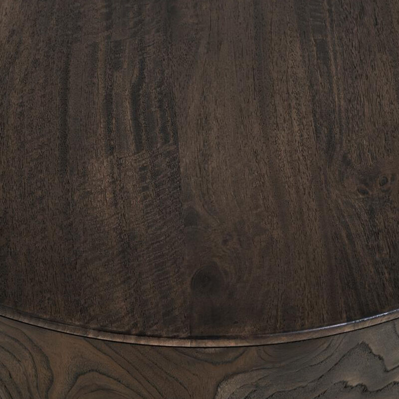 Eray Chairside End Table, Drum Design, Teak Black Mango Wood 18 Inch