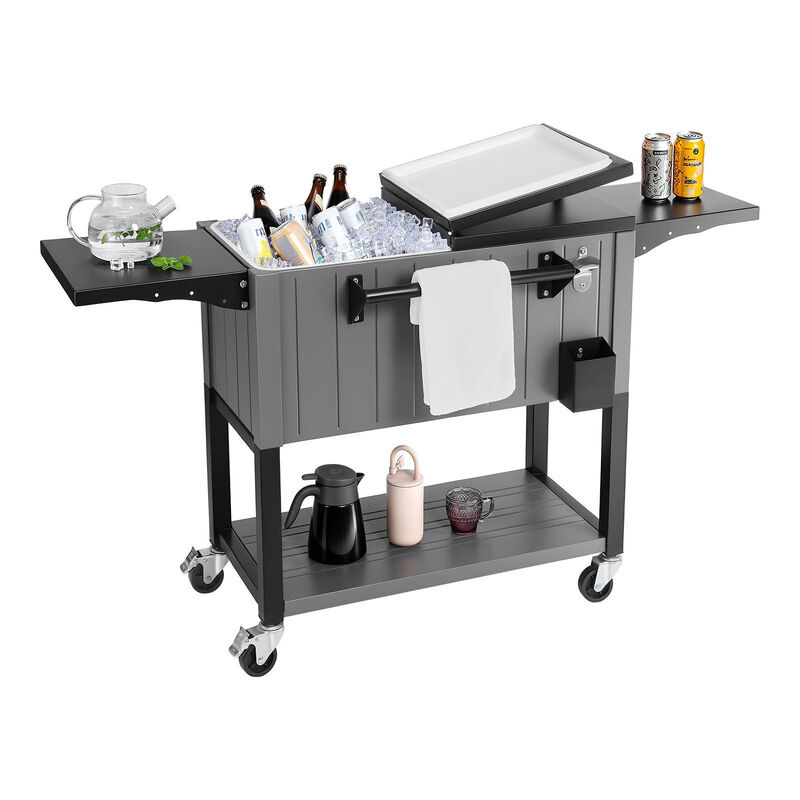 80QT Rolling Ice Chest Cooler Cart with Side Shelves and Bottle Opener image number 3