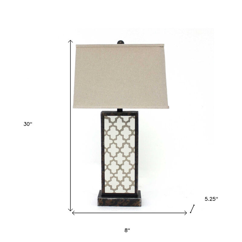Hivvago 30" Distressed Bronze Metal Bedside Lamp With Beige Shade