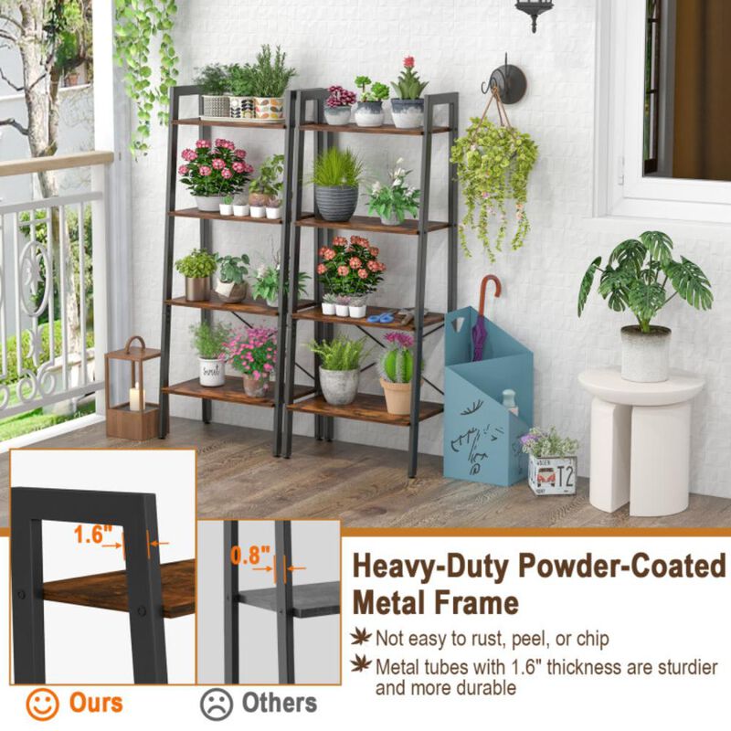 Hivvago 4-Tier Bookshelf with Metal Frame and Adjustable Foot Pads
