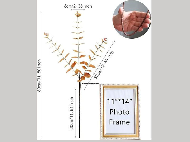 Orange Artificial Eucalyptus Flower Stems Vase Filler Fall image number 2
