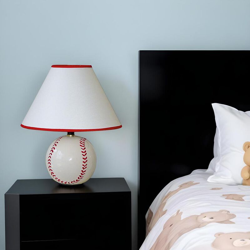 Hivvago 12" White and Red Ceramic Baseball Sports Table Lamp With White and Red Empire Shade