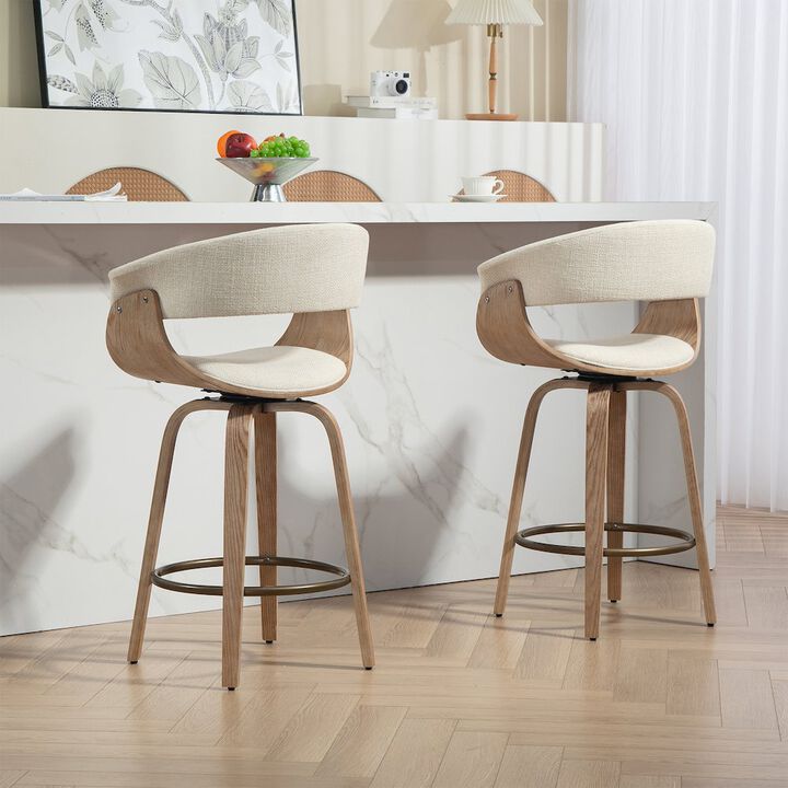 Glamour Home Berkeley Beige Upholstered Fabric Counter Stool with Natural Wood Accent Legs