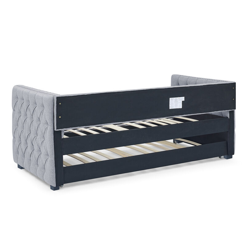 TATEUS Functional Upholstered Daybed - Twin Size with Pull-out Trundle Bed