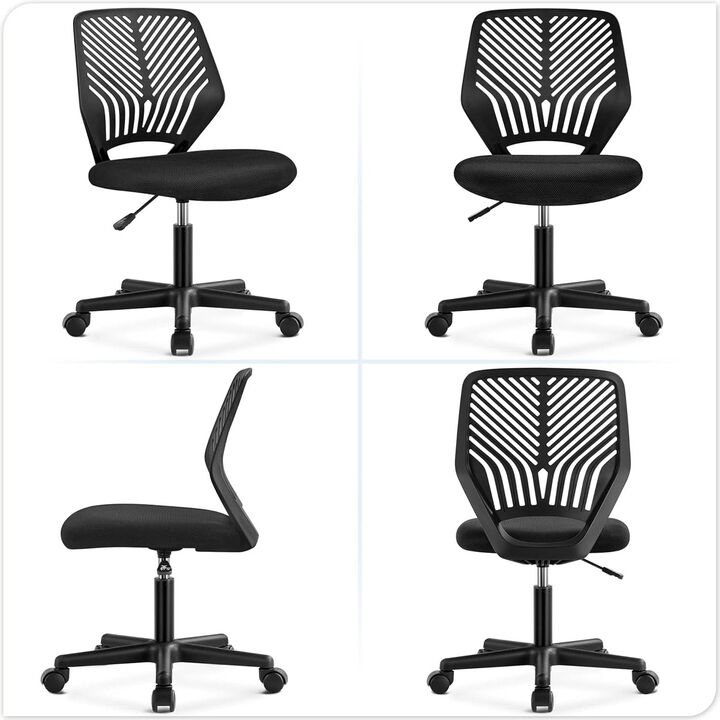ShipItFurniture Low Back Armless Desk Chair with Lumbar Support, Black