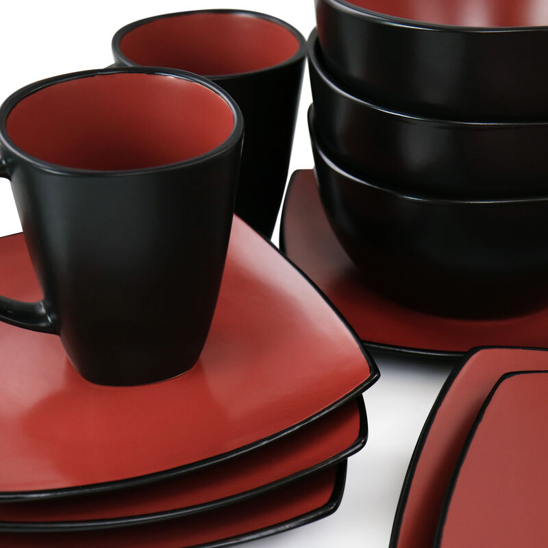 Gibson Elite Soho Lounge 16 Piece Matte Glazed Stoneware Dinnerware Set in Red
