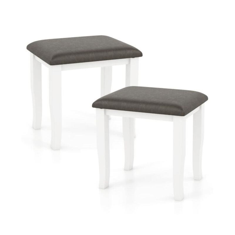 Hivvago Faux Leather Vanity Stool Chair Set of 2 for Makeup Room and Living Room-Gray and White