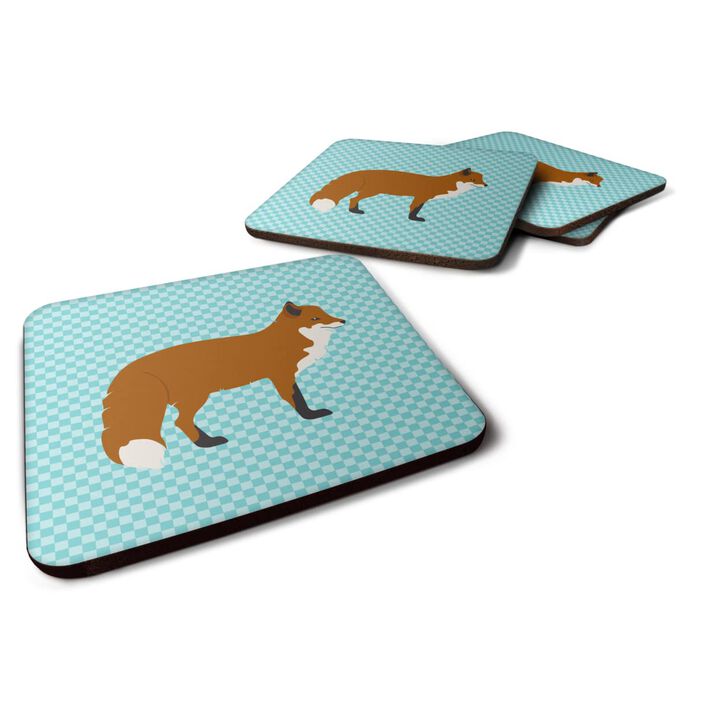 Caroline's Treasures Red Fox Blue Check Decorative coasters, 3.5, Multicolor