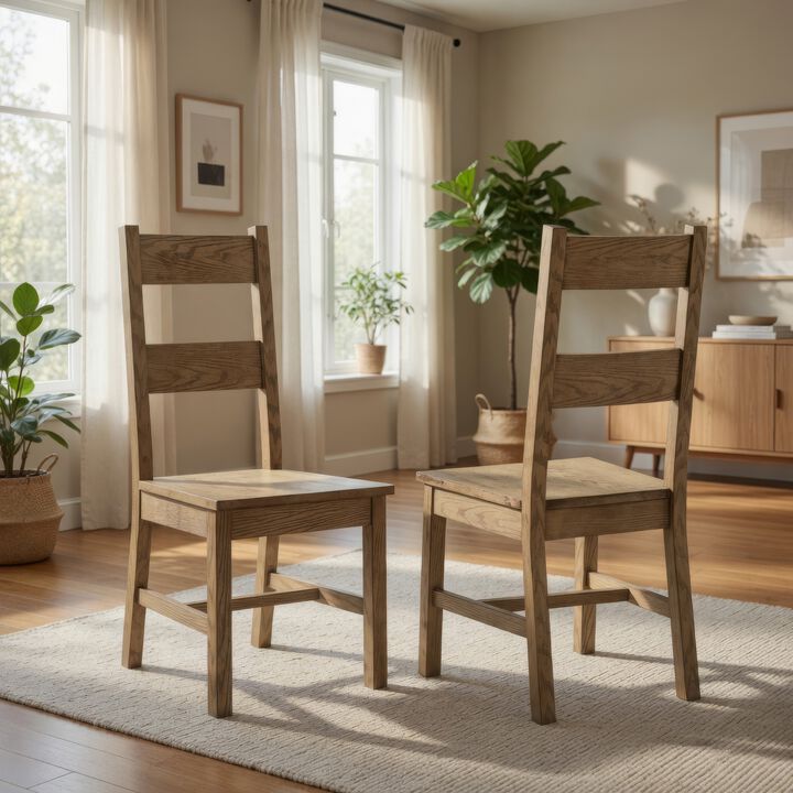 Dova Dining Side Chair Set of 2, Ladder Back, Vineyard Oak Brown Wood