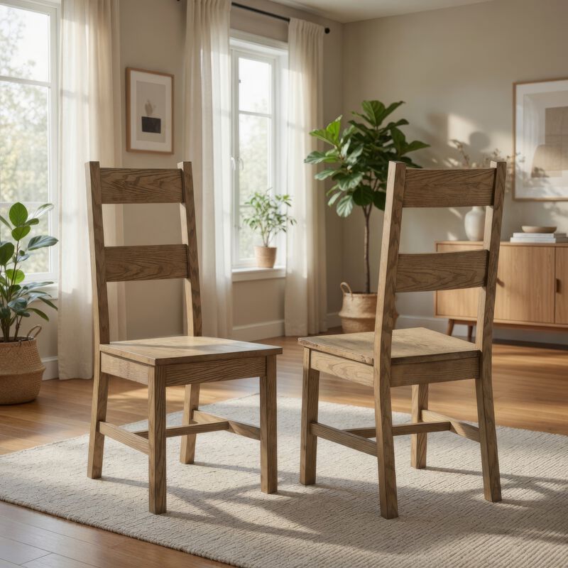 Dova Dining Side Chair Set of 2, Ladder Back, Vineyard Oak Brown Wood image number 1