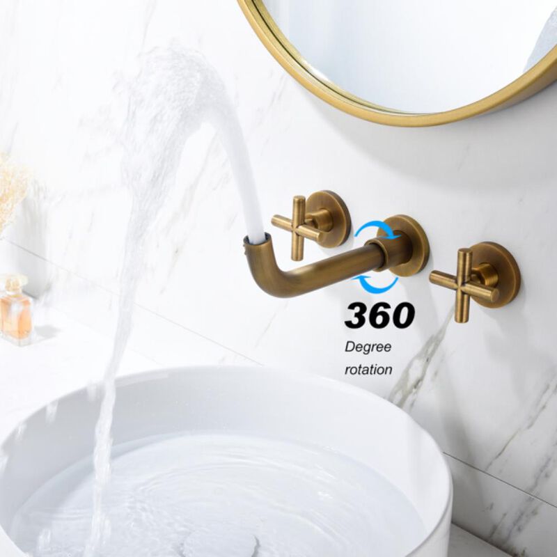 Wall-Mounted Bathroom Sink Faucet with Dual Handles for Modern Vanity & Space-Saving Design