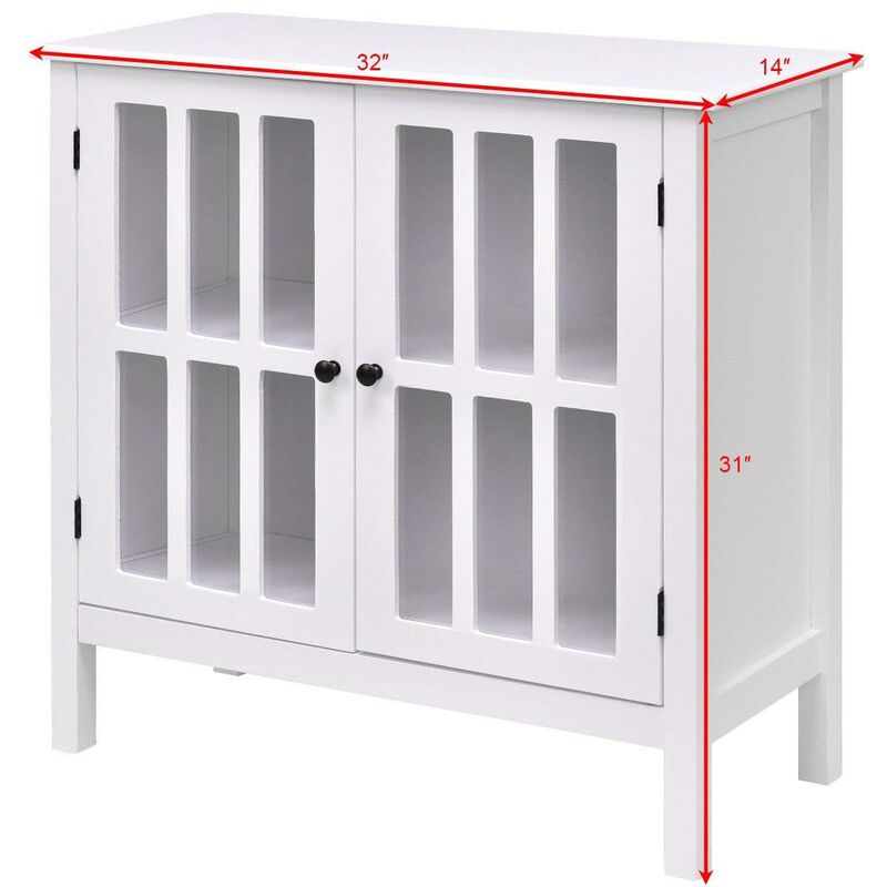 QuikFurn White Wood Bathroom Storage Floor Cabinet with Glass Doors