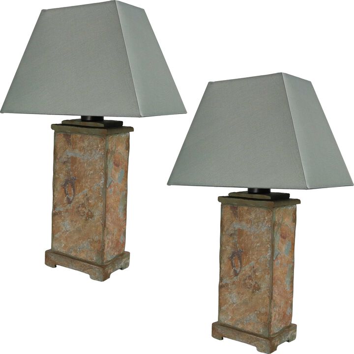 Sunnydaze 24 in Indoor/Outdoor Natural Slate Neutral Table Lamp - Set of 2