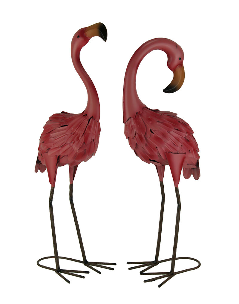 Set of 2 Decorative Metal Pink Flamingo Yard Statues image number 0