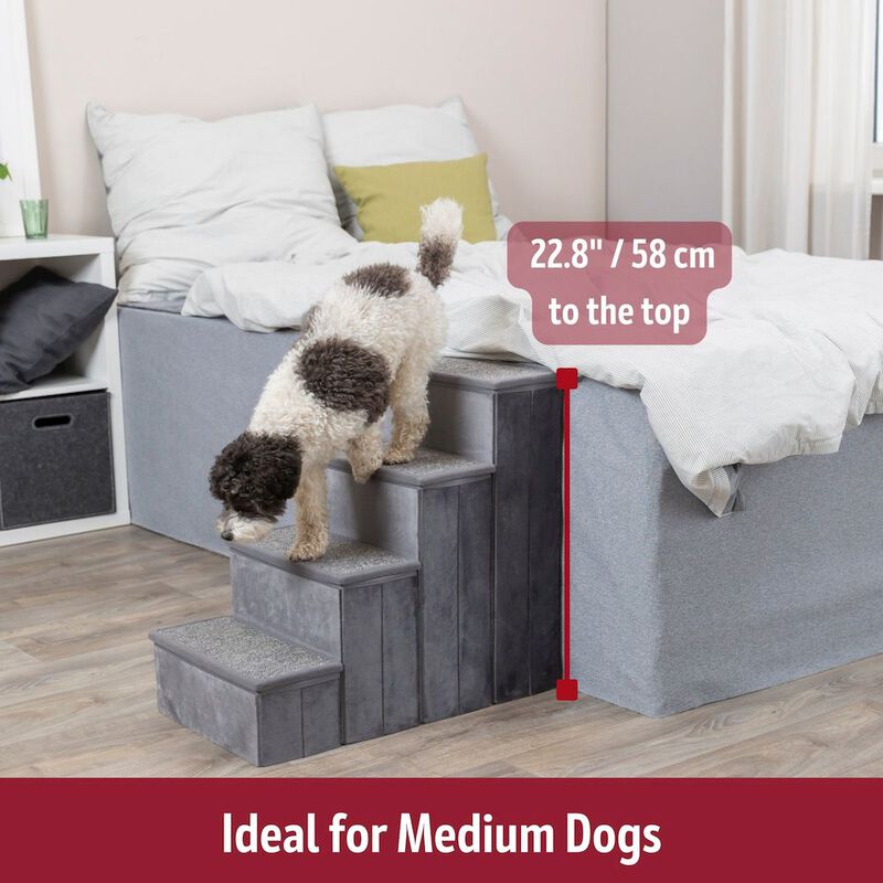TRIXIE 4-Step Foldable Velour Pet Stairs with Storage, Gray image number 4