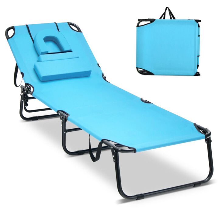 Hivvago Beach Chaise Lounge Chair with Face Hole and Removable Pillow