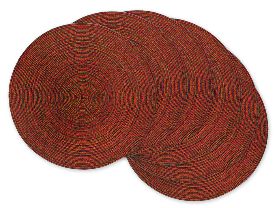 Set of 6 Variegated Red Round Woven Placemats 15" x 15"