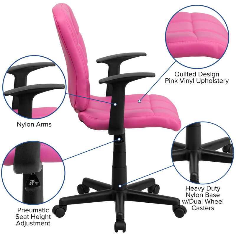 Clayton Mid-Back Quilted Vinyl Swivel Task Office Chair with Arms image number 3