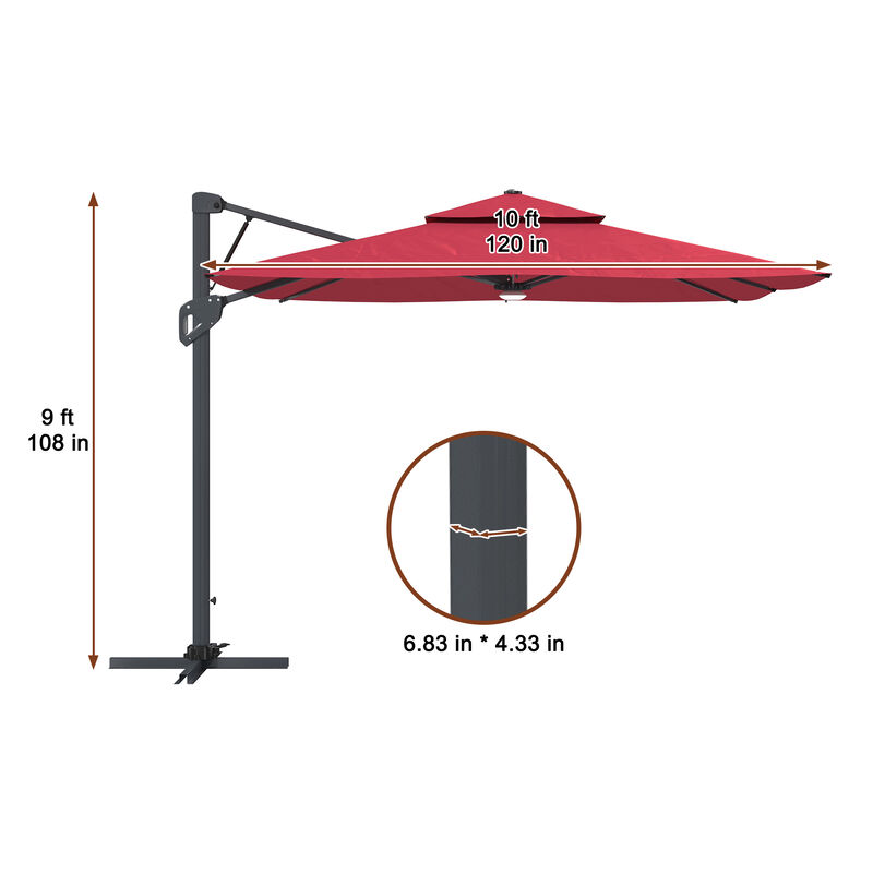 MONDAWE 10ft Square Solar LED Offset Cantilever Outdoor Patio Umbrella with Built-in Bluetooth Speaker