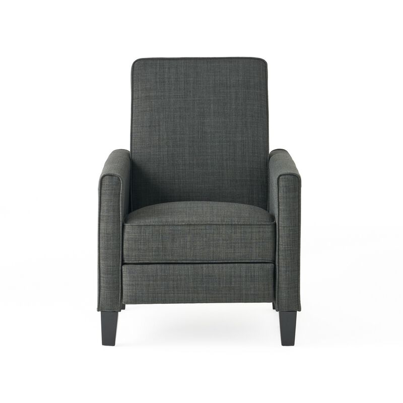 Zuca Pushback Recliner Club Chair, Premium Padded, Black Wood, Gray Linen - Benzara