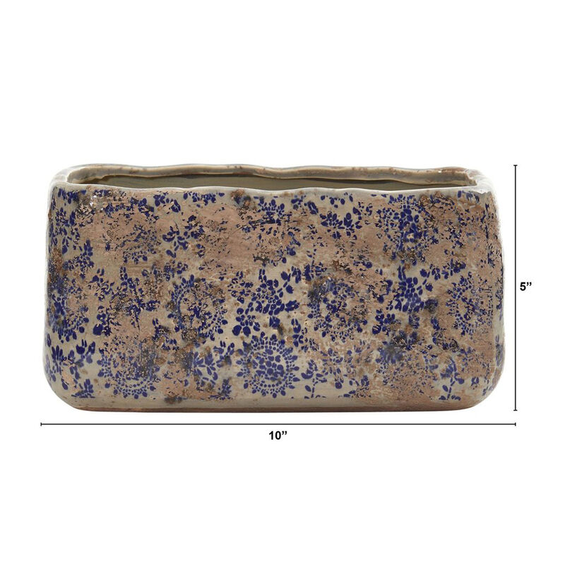 Nearly Natural 10-in Tuscan Ceramic Rectangle Planter image number 3