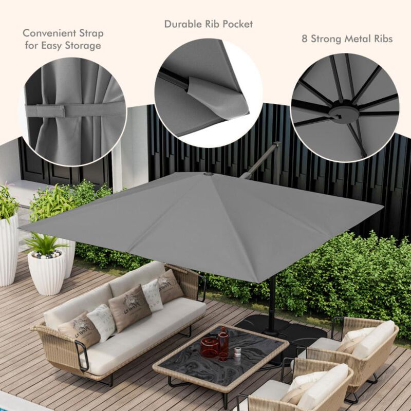 Hivvago 9.5 Feet Square Patio Cantilever Umbrella with 360&deg; Rotation image number 7