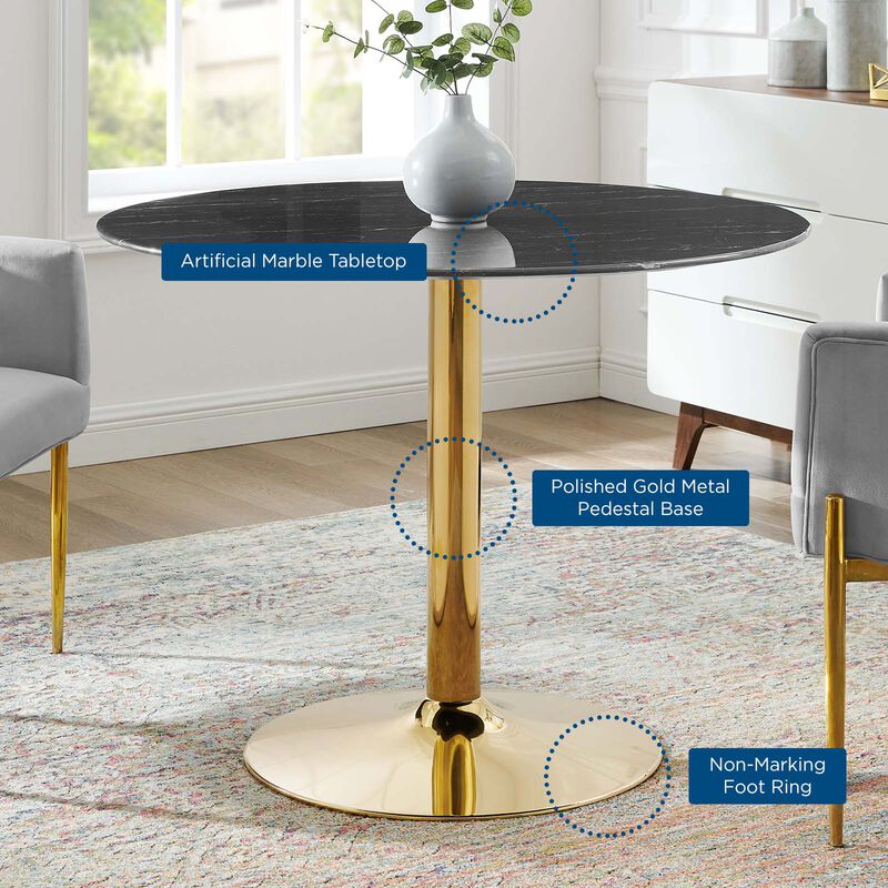 Modway - Verne 40" Artificial Marble Dining Table Gold Black