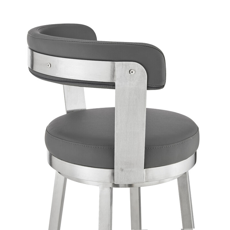Kobe  Counter Height Swivel Bar Stool in Brushed Stainless Steel Finish and Gray Faux Leather image number 6