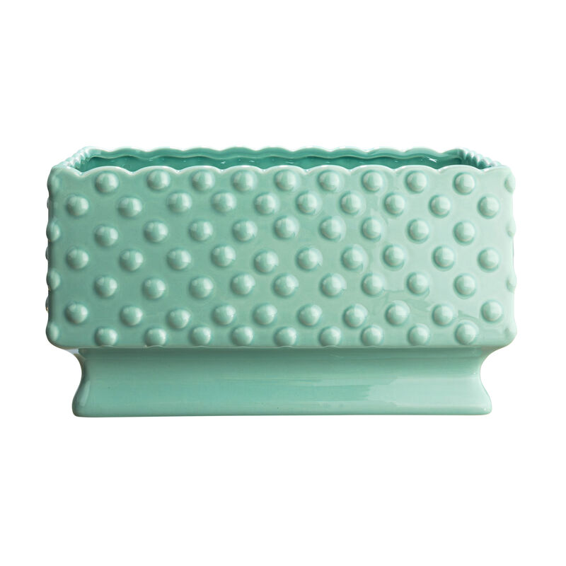 Ceramic Hobnail Planter with Scalloped Edge and Polka Dots, Mint image number 3