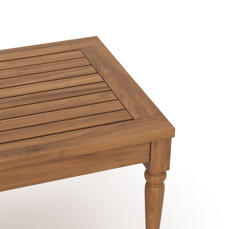 Pena Outdoor Coffee Table, 47 Inch Rectangular Slat Brown Acacia Wood - Benzara