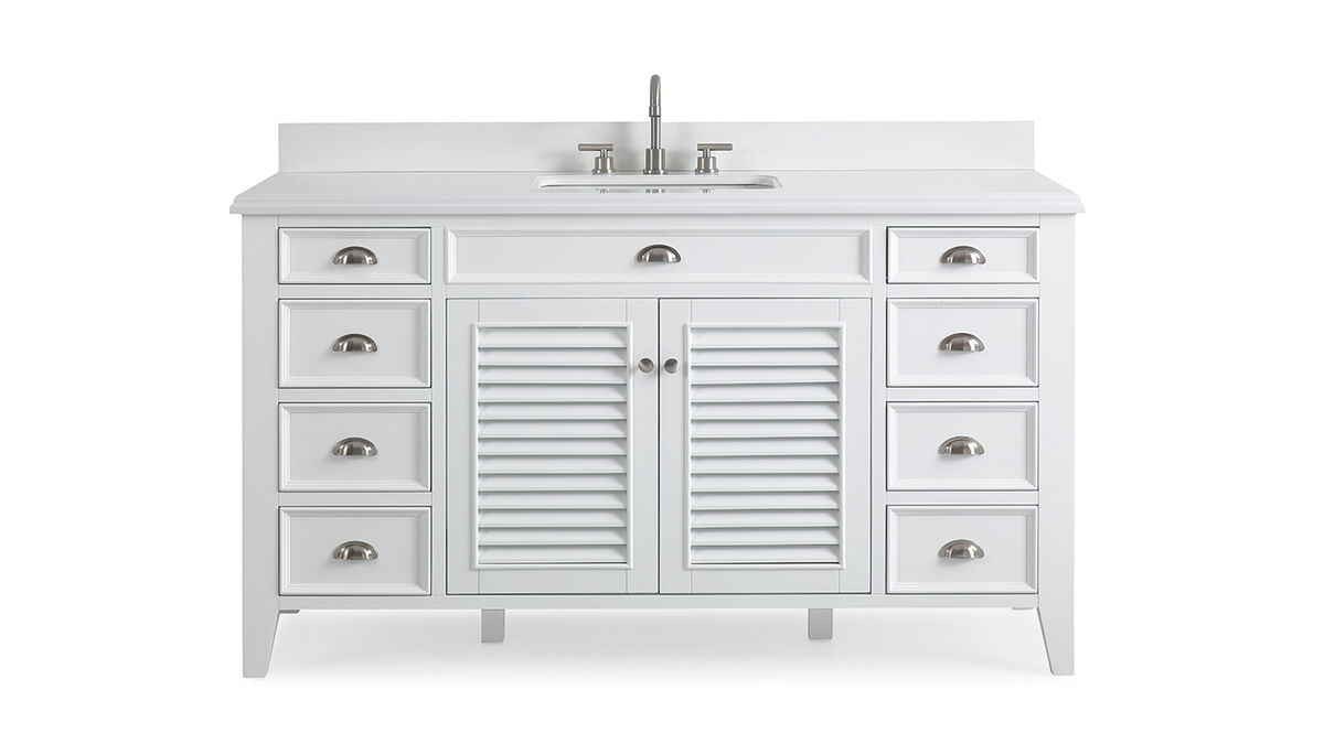 60 Inch Contemporary Style Single Sink White Kalani Bathroom Vanity