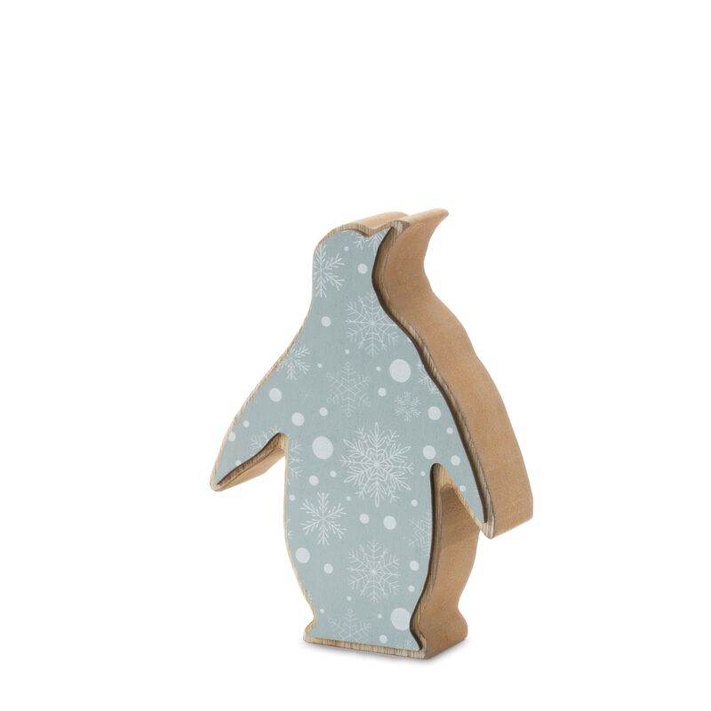 Set of 2 Wooden Penguins for Holiday Home Decorations