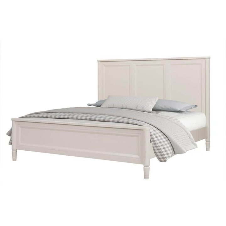 Alta King Size Bed, Classic French Design, White Solid Wood Frame