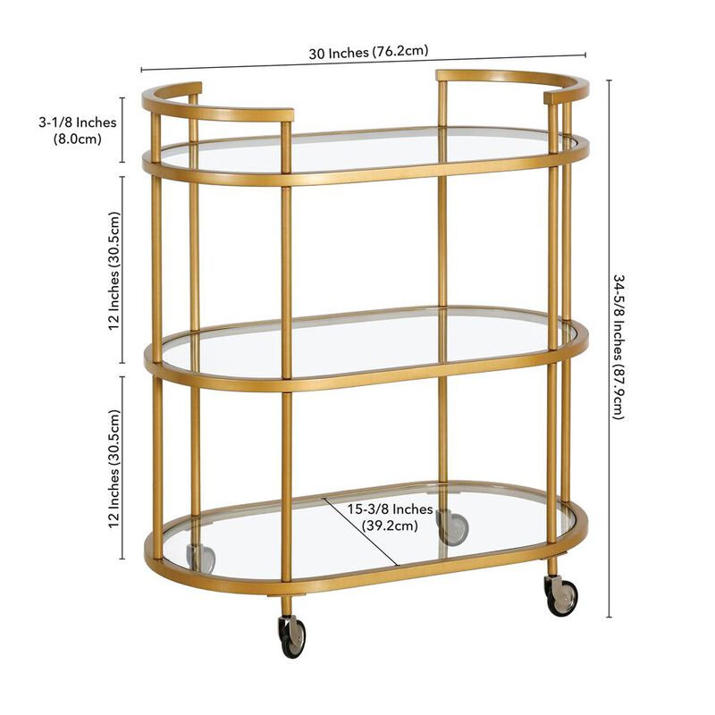 Hudson&Canal Leif 30'' Wide Oval Bar Cart in Brass