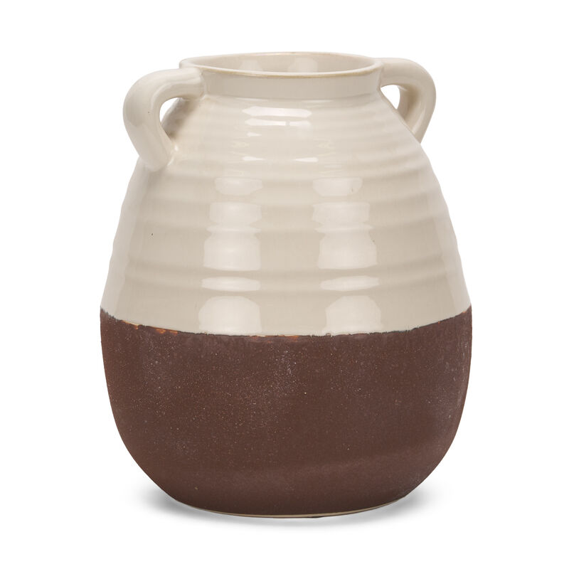 HomeRoots 14" Brown And Cream Ceramic Amphora Table Vase image number 2