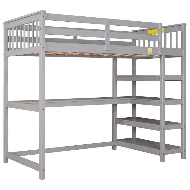 Whisen Elegant Design Twin Size Loft Bed with Storage Shelves and Desk