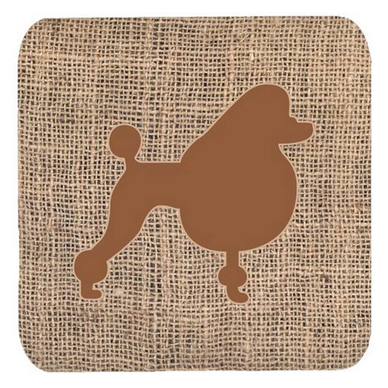 Caroline's Treasures BB1072-BL-BN-FC Poodle Burlap and Brown Foam Coasters (Set of 4), 3.5 H x 3.5 W, Multicolor