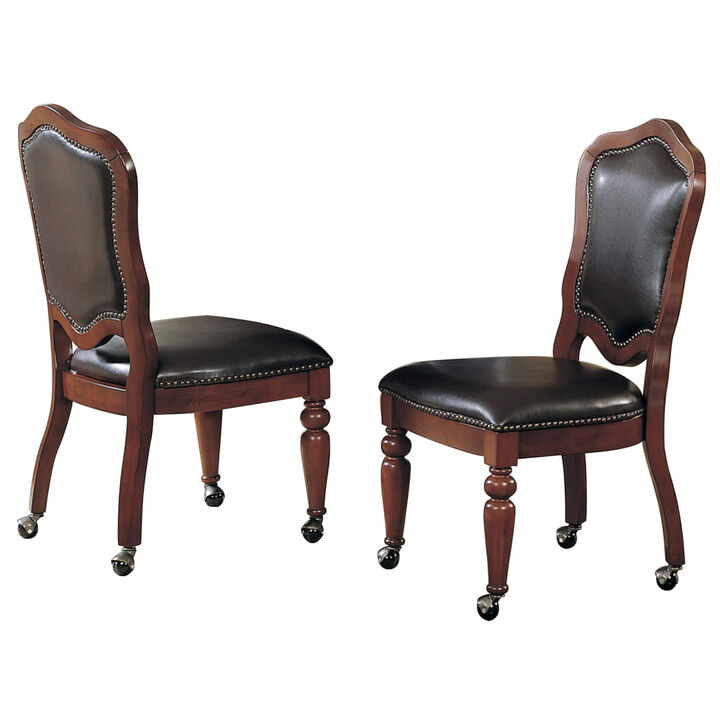 Bellagio Distressed Brown Cherry with Espresso Nailheads and Casters Side Chair (Set of 2)